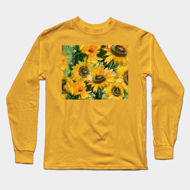 sunflower blooming Long Sleeve T-Shirt by saskece